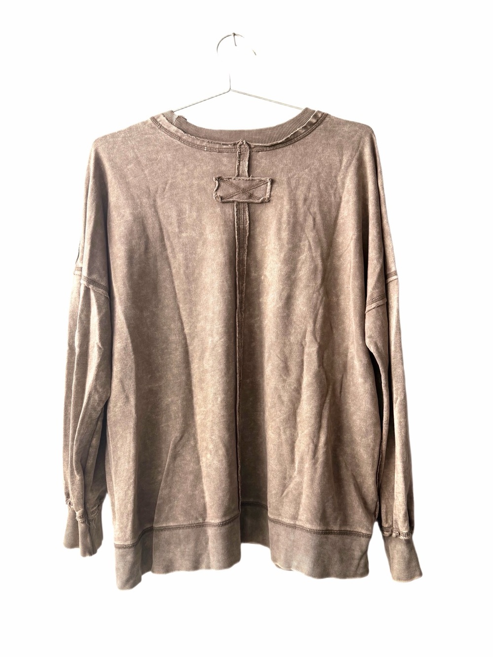 Zenana Front Pocket Acid Washed Raw Edge French Terry Pullover Size L - Picture 6 of 6